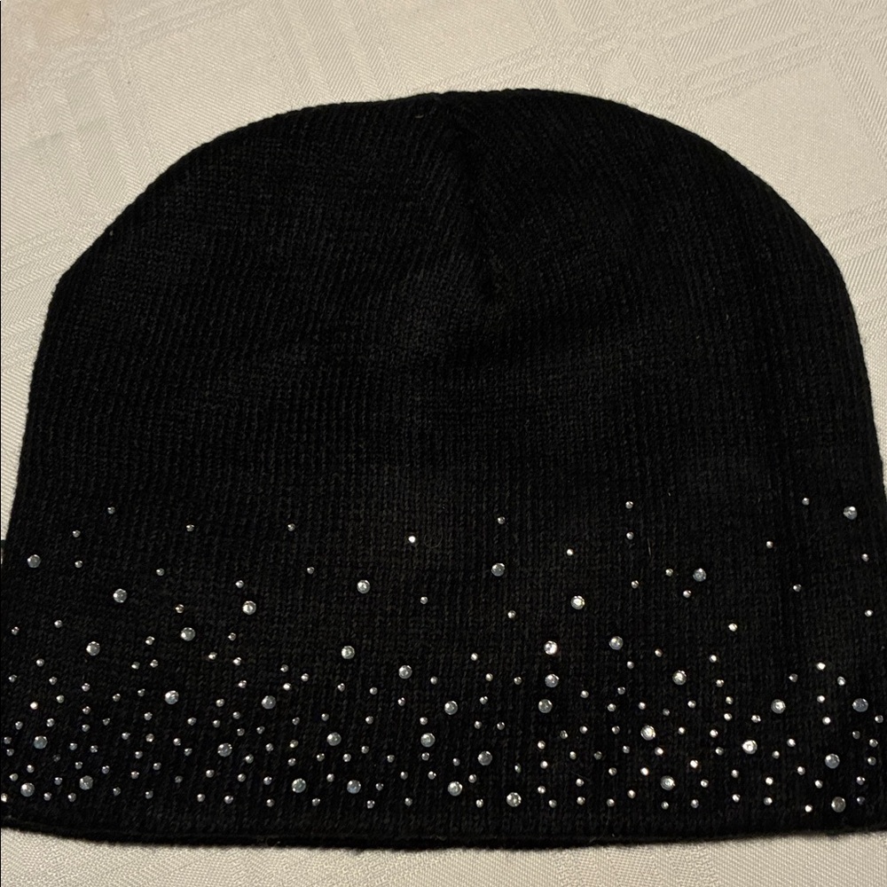 Elegant Black Rhinestone Beanie